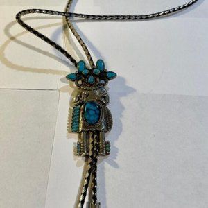 Beautiful Large Silver Plate Faux Turquoise BOLO Awesome Piece Approx 18 inches